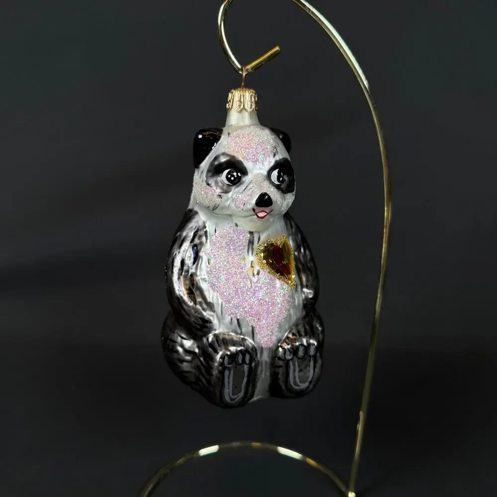 Vintage Christopher Radko Winter Bears Panda Awareness Glass Christmas Ornament